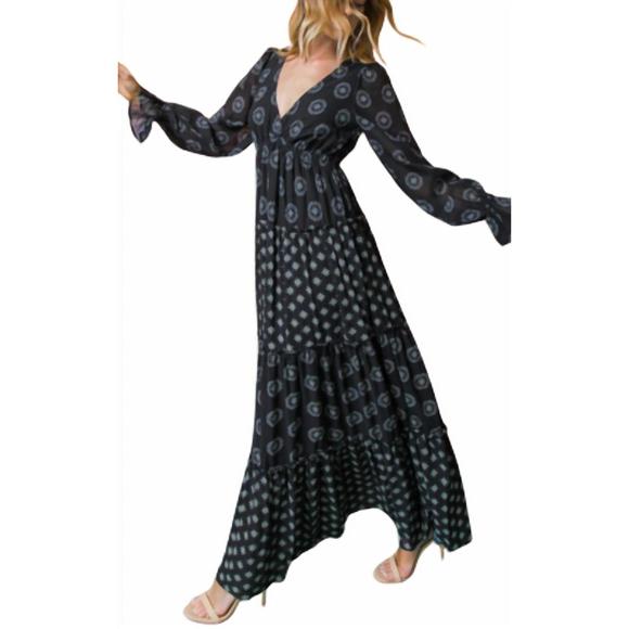 NEW FLYING TOMATO print maxi dress in black/white - Picture 1 of 3